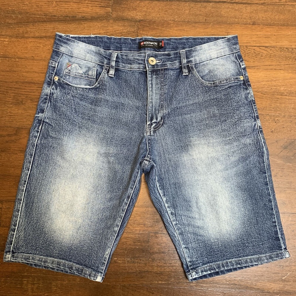 Southpole Shorts Mens 34 Blue Distressed Loose Fit Y2K Skater Baggy  Medium Wash